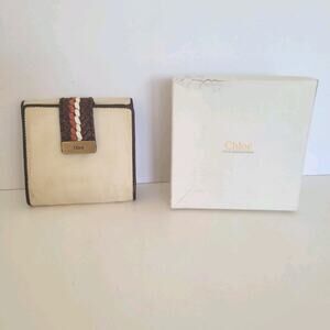Chloe Canvas Leather Bifold Wallet Tan Brown Compact Bifold Small Box